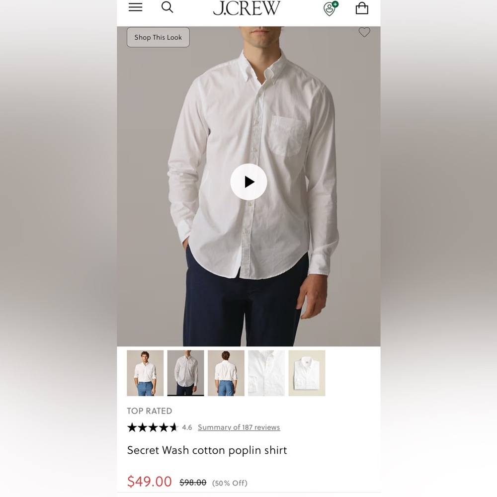 Mens J. Crew secret wash buttondown in white classic fit size L
